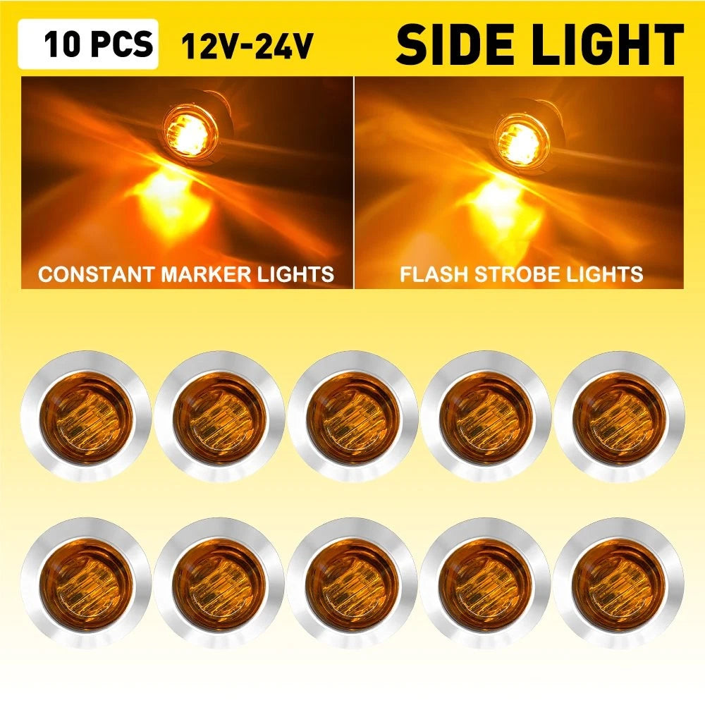 10X 3/4" 12-24V Marker Lights LED Truck Trailer Round Side Bullet Amber Strobe A 6B93BC-57