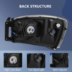 Fits 2006-2008 Dodge Ram 1500 Front Headlights Assembly Left + Right Sides Set 6B93BC-57