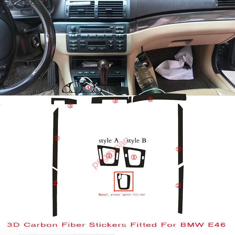 Interior Center Console Carbon Fiber Molding Sticker Decals For BMW E46