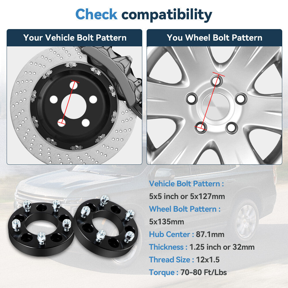 4 Pcs 1.25" Wheel Adapters 5x5"/ 5x127 to 5x135 For Dodge Grand Caravan Journey 6B93BC-57