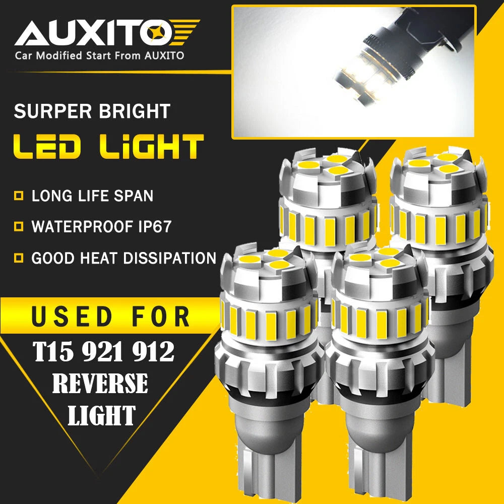4X AUXITO 921 912 T15 LED Reverse Backup Light Bulb 2400LM 6500K Super Bright 2F AUXITO