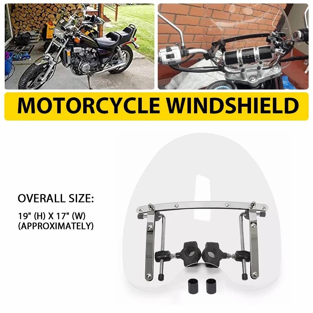 19"x17" Clear Motorcycle Windshield Universal For 7/8" 1" 1.25" Handlebar EOA 6B93BC-57