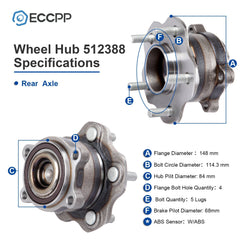 1P Wheel Hub Bearing Rear For Nissan Altima Maxima Murano Pathfinder FWD 15-2018