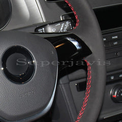 Black Suede Leather Steering Wheel Stitch on Wrap Cover For VW Golf 7 Mk7 Sharan