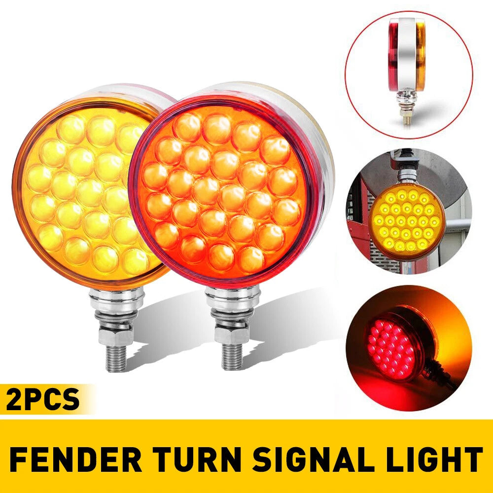 Truck 48 LED Round Dual Face Red/Amber Fender Marker Light Turn Signal Pedestal 6B93BC-57