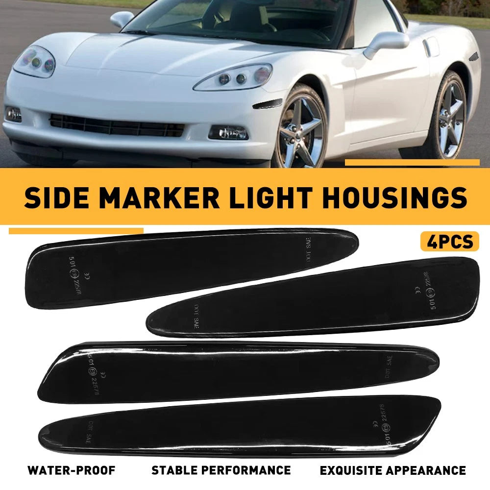 For 2005-2013 Chevy Corvette C6 Smoked Front & Rear Side Marker Lights Housing A 6B93BC-57