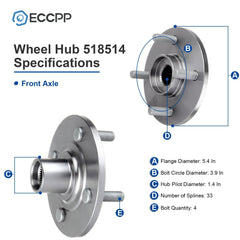 1Pc Wheel Hub & Bearing Kit Front FWD For Saturn SC1 SC2 SL SL1 SL2 SW1 SW2 1.9L 6B93BC-57