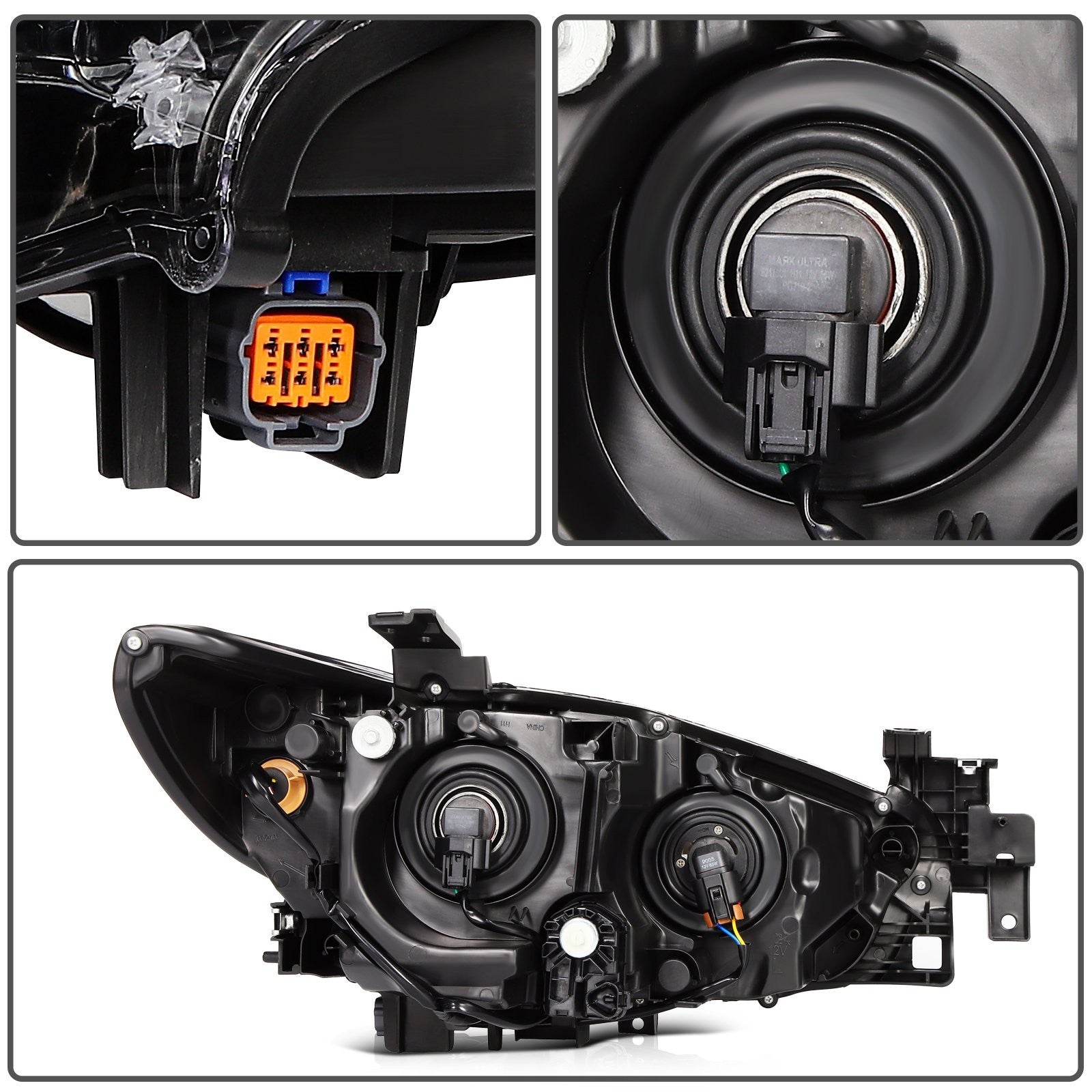 ECCPP Headlights Assembly For Mazda 6 Sport 2.5L 2014-2017 Pair Kit Black Amber 6B93BC-57