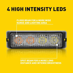 4 Amber LED White Truck Car Emergency Beacon Warning Hazard Flash Strobe Light 6B93BC-57