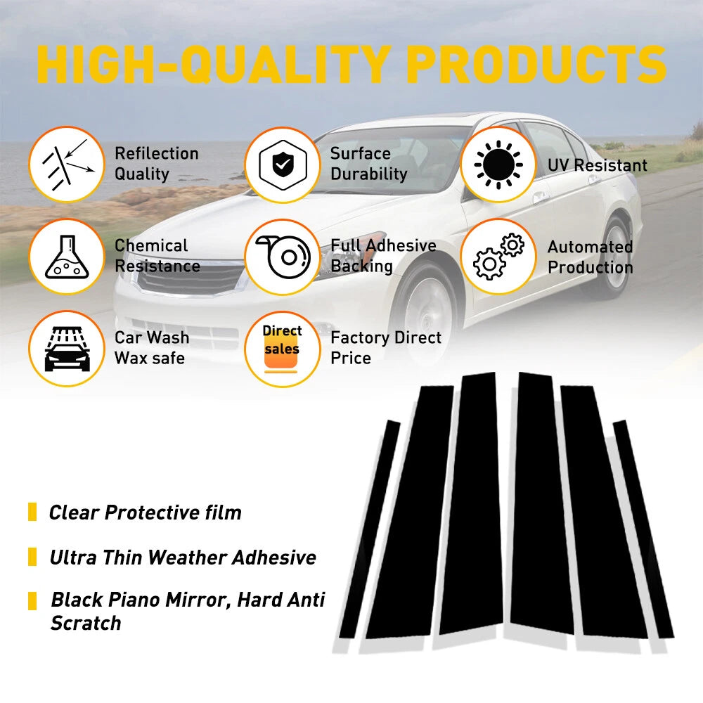 6Pcs Fit For Honda Accord 4dr 2008-2012 Piano Black Pillar Post Cover Door Trim 6B93BC-57