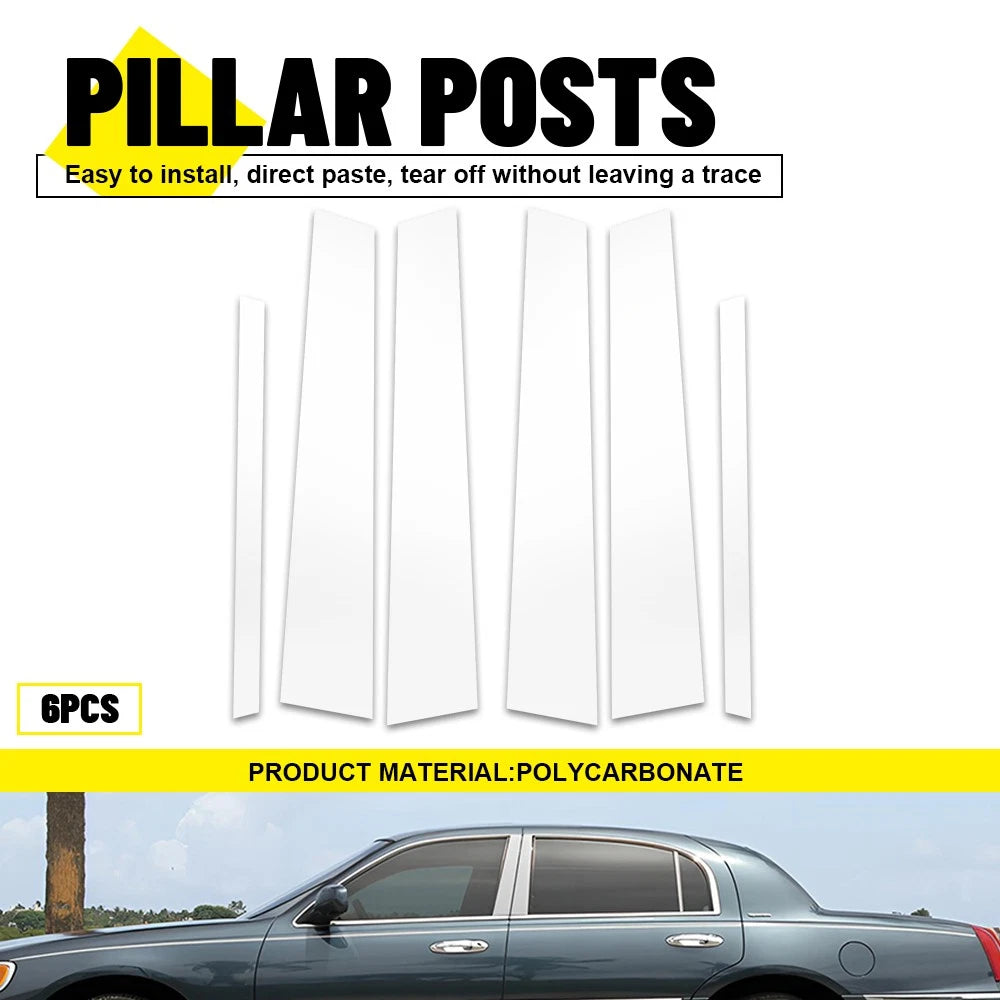 6pcs Chrome Pillar Posts Door Side Trim Cover Fit For Lincoln Town Car 1998-2011 6B93BC-57