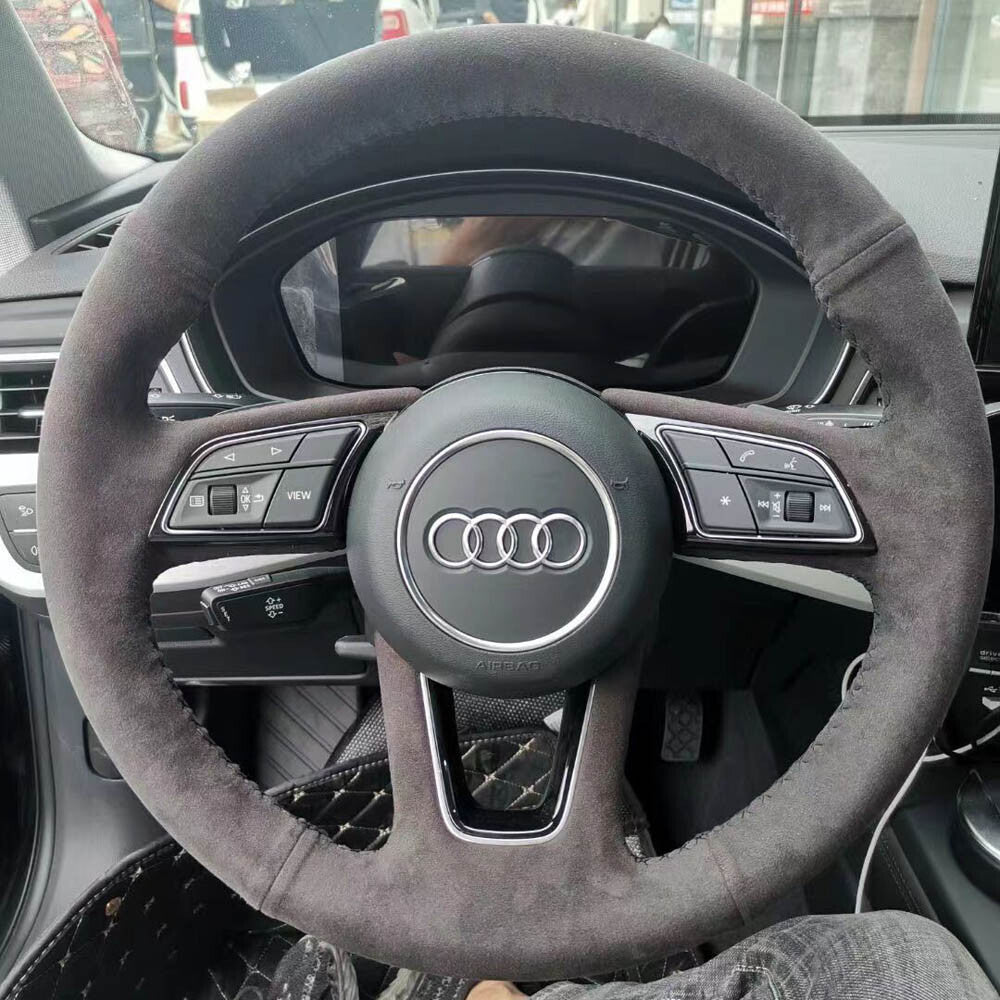 Black Suede Leather Steering Wheel Hand Sewing Wrap Cover Fit For Audi A3 A4 A5