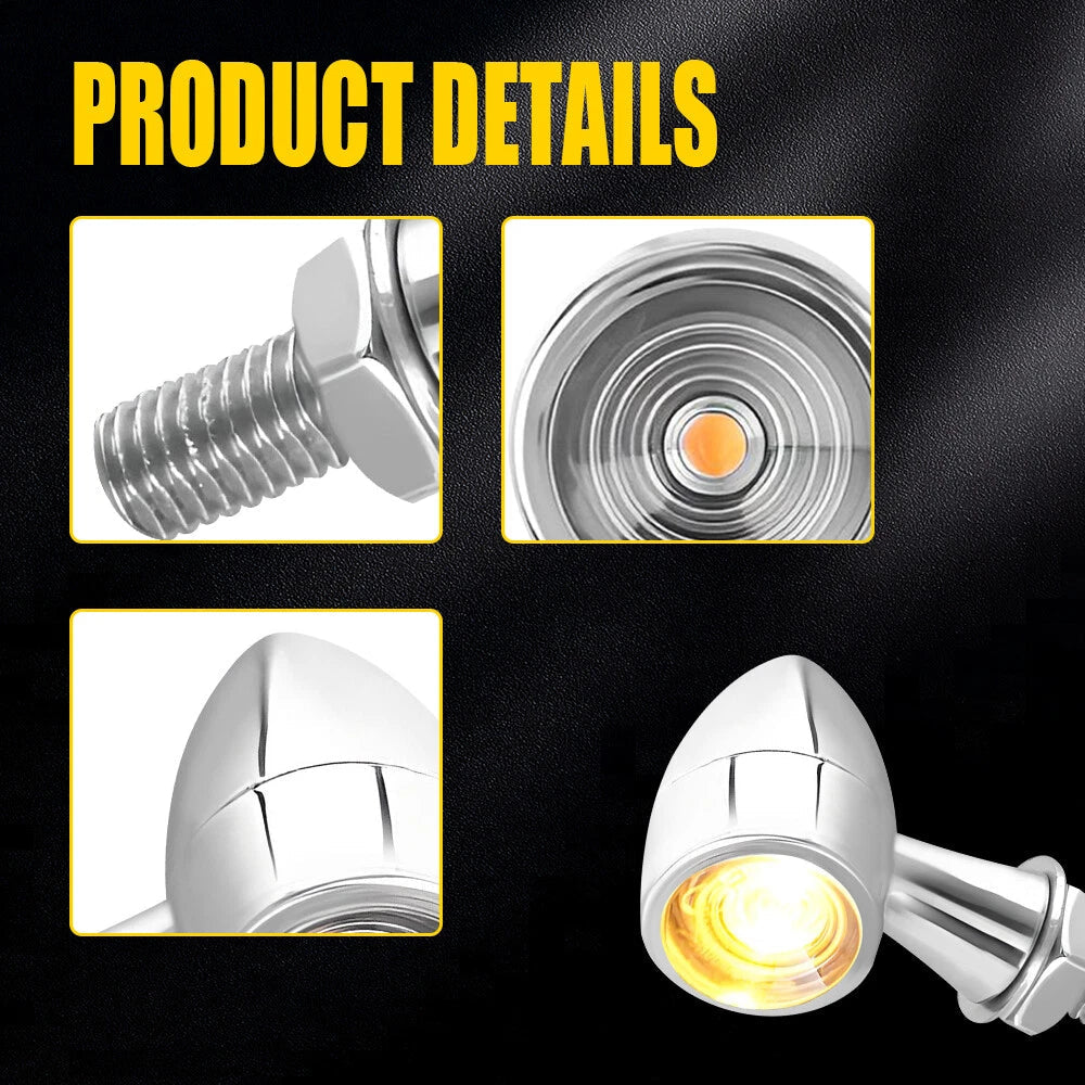 Mini Motorcycle LED Bullet Turn Signal Blinker Light Indicator Amber Chrome 2X A 6B93BC-57