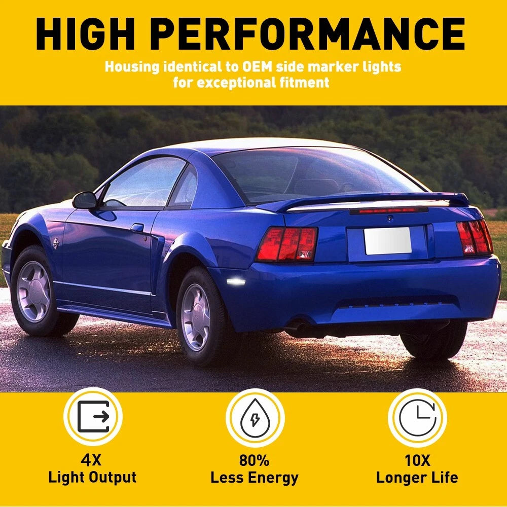 Pair Clear Lens Rear Side Marker White LED Lights For 1999-2004 Ford Mustang EOA 6B93BC-57