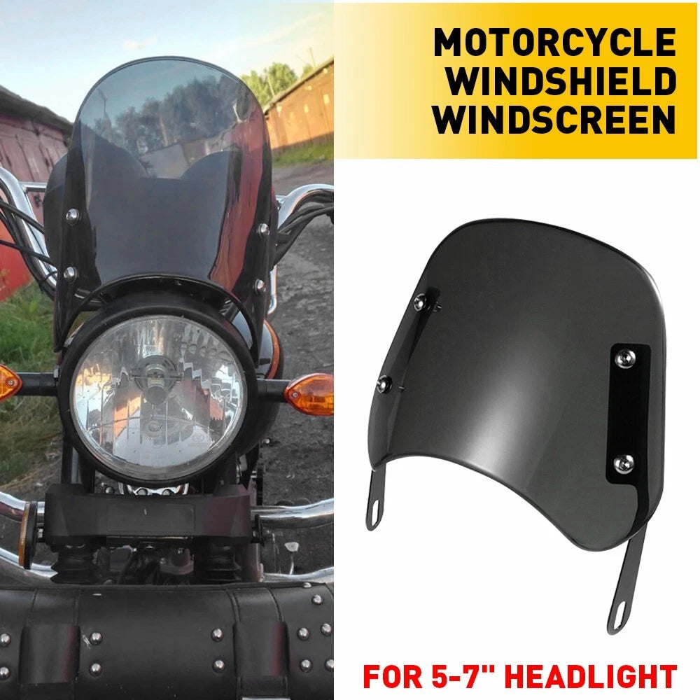 Universal Motorcycle Headlight Fairing Windscreen Windshield 5-7'' Round Black 6B93BC-57