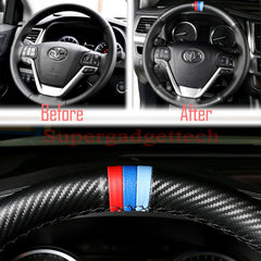 Carbon Fiber&Leather Steering Wheel Hand Sewing Wrap Cover For Toyota Highlander