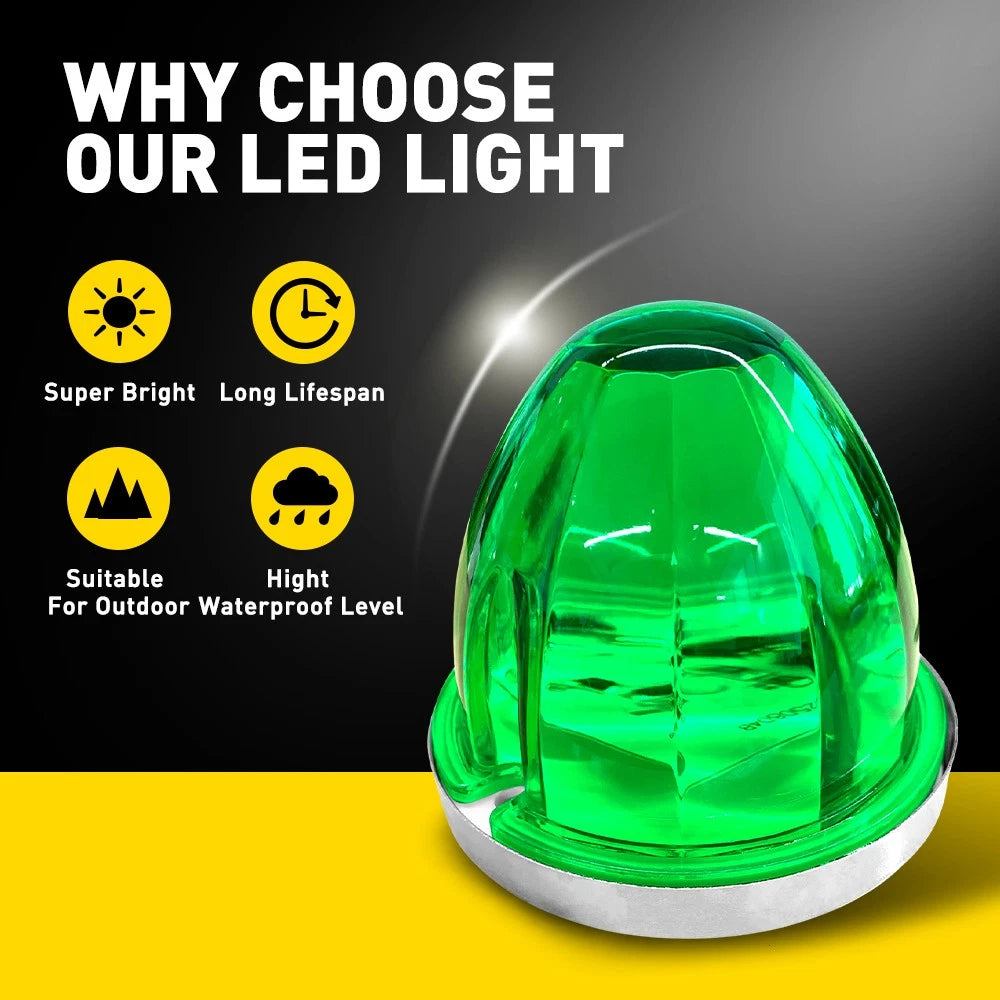 6X Green LED Watermelon LightsSide Marker Truck Trailer Chrome Housing 12-24V EA 6B93BC-57