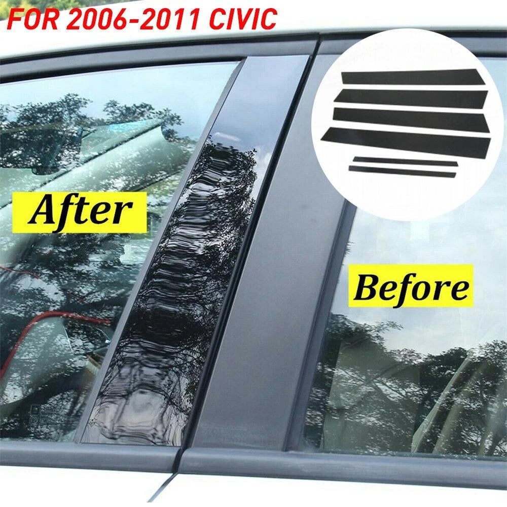 6pc Black Pillar Posts for Honda Civic 2006-2011 (4dr) Set Door Trim Cover Kit A 6B93BC-57