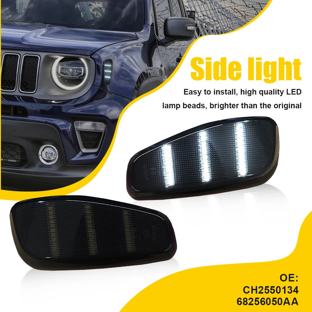 2X Side Marker Light Turn Signal Lamp White For 2015-23 Jeep Renegade Fender EOA 6B93BC-57