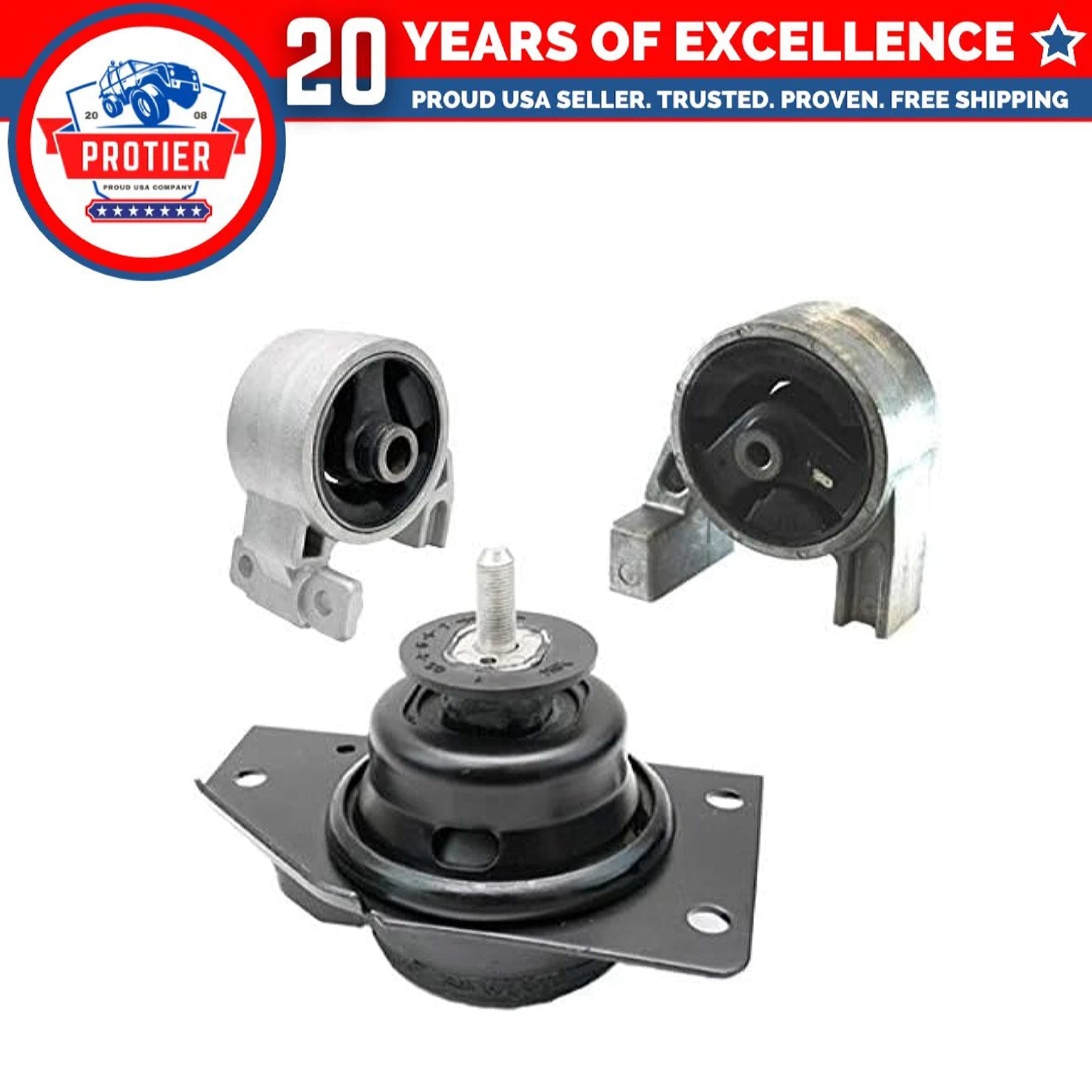 Fits 2006-2011 Hyundai Accent 1.6L Front Low/Upper & Rear Motor Mount 3pc : 6B93BC-57