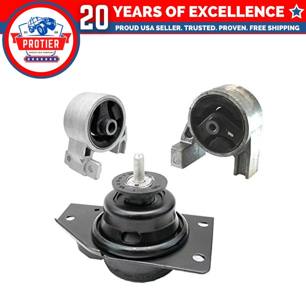 Fits 2006-2011 Hyundai Accent 1.6L Front Low/Upper & Rear Motor Mount 3pc : 6B93BC-57