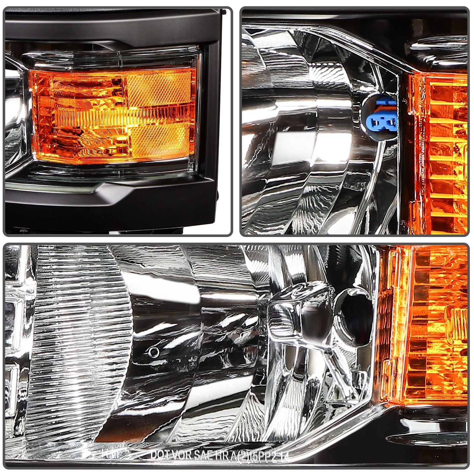 Headlights For Chevy Silverado 1500 2014-2015 Black Housing w/Amber Corner Lamp 6B93BC-57