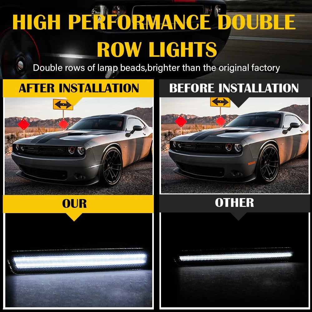 Smoked White LED Front Bumper Side Marker Lights For 2015-2022 Dodge Challenger 6B93BC-57