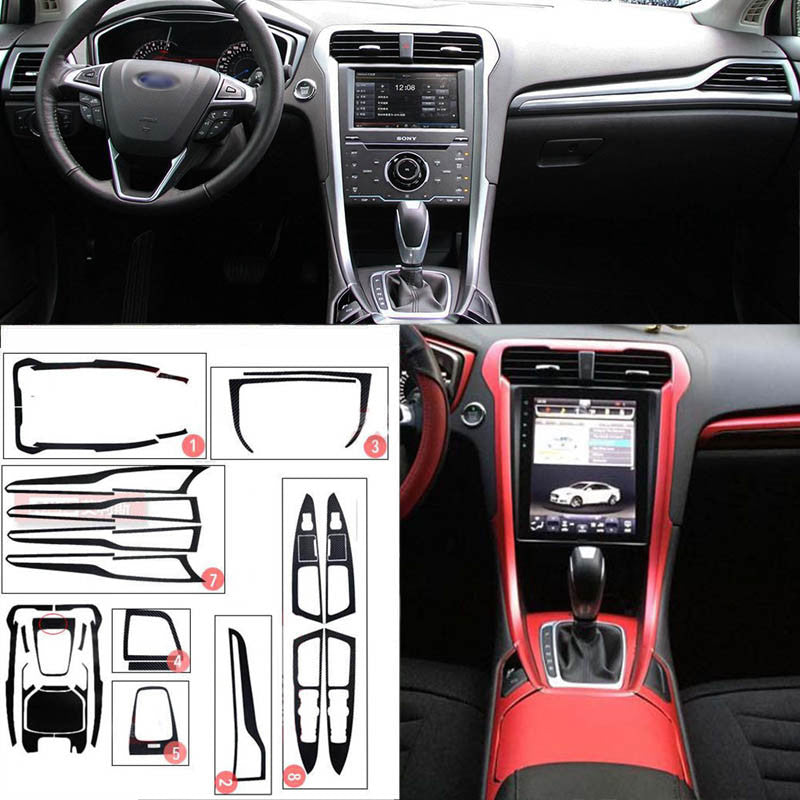 Interior Center Console Carbon Fiber Molding Sticker Decals For Ford Fusion 13+