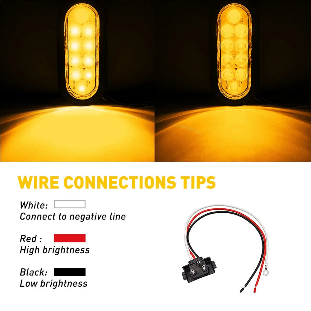 (4) 6" AMBER Oval Trailer Truck Lights LED Sealed Stop Turn Tail Waterproof US 6B93BC-57