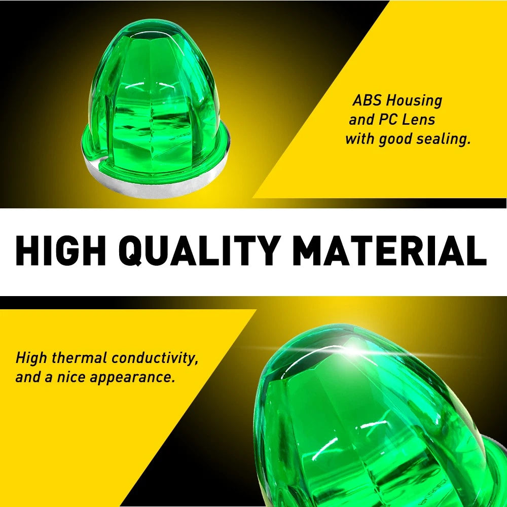6X Green LED Watermelon LightsSide Marker Truck Trailer Chrome Housing 12-24V EA 6B93BC-57