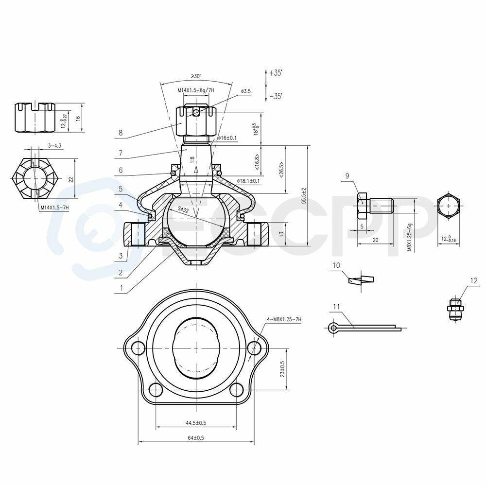 For 1980-1986 Nissan 720 2WD 10pcs Front Ball Joints Tie Rods Sway Bar links Kit 6B93BC-57