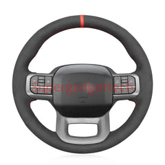 Black Suede Steering Wheel Red Stitch Wrap Cover For Ford F-150 Raptor 2021-23