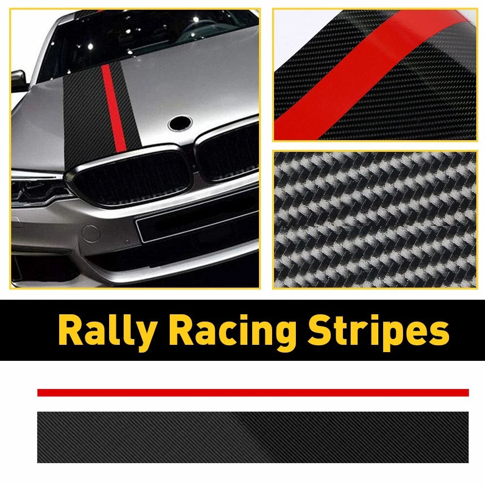 5D Carbon Fiber with Red Rally Stripes Trim Racing Car Body Front Hood Decal EOA 6B93BC-57