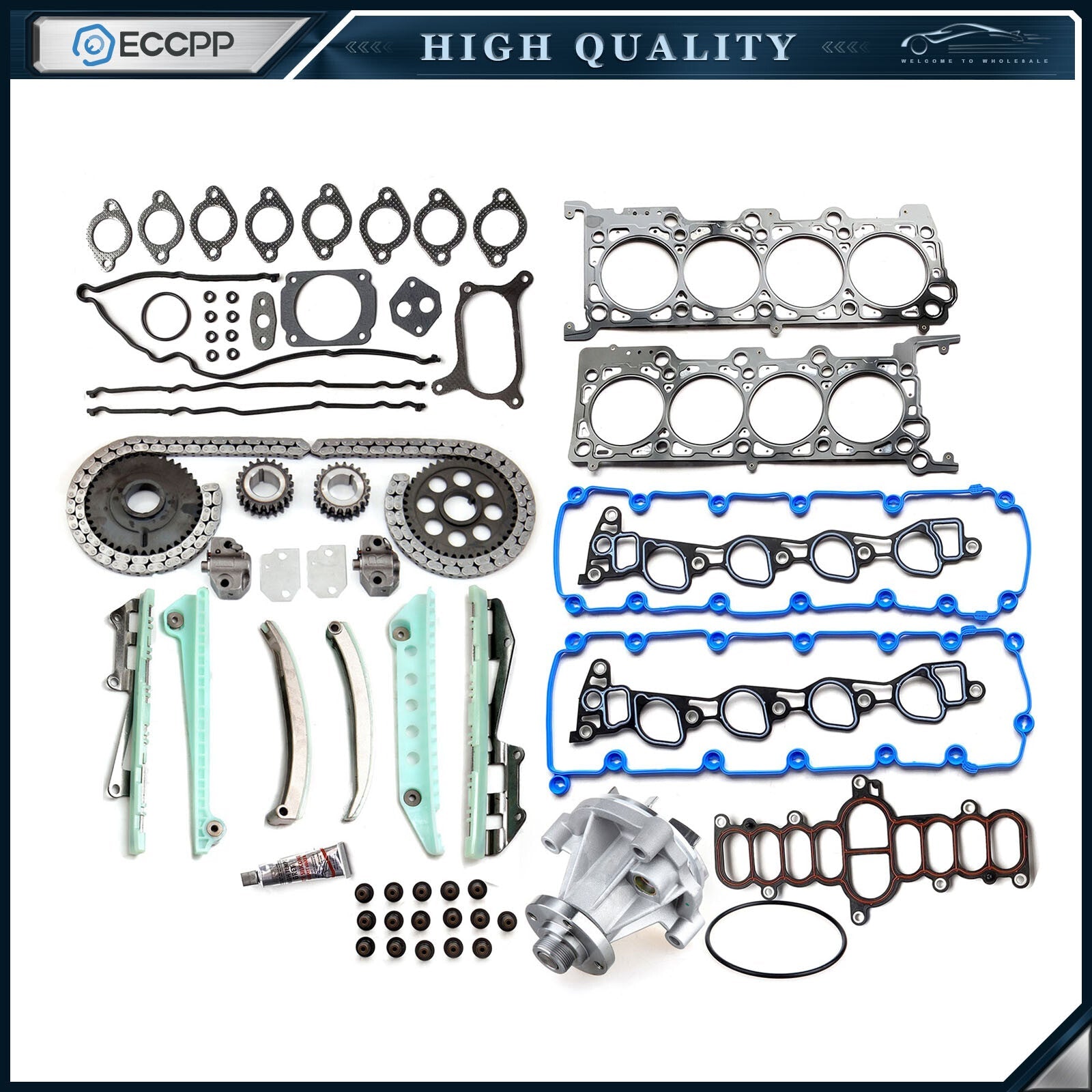 Timing Chain Kit Head Gasket Set Water Pump W/ Gasket Fits 97-99 Ford F-150 4.6L 6B93BC-57