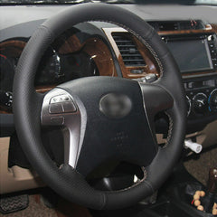 Top Leather Steering Wheel Hand-stitch on Wrap Cover For Toyota Fortuner Hilux