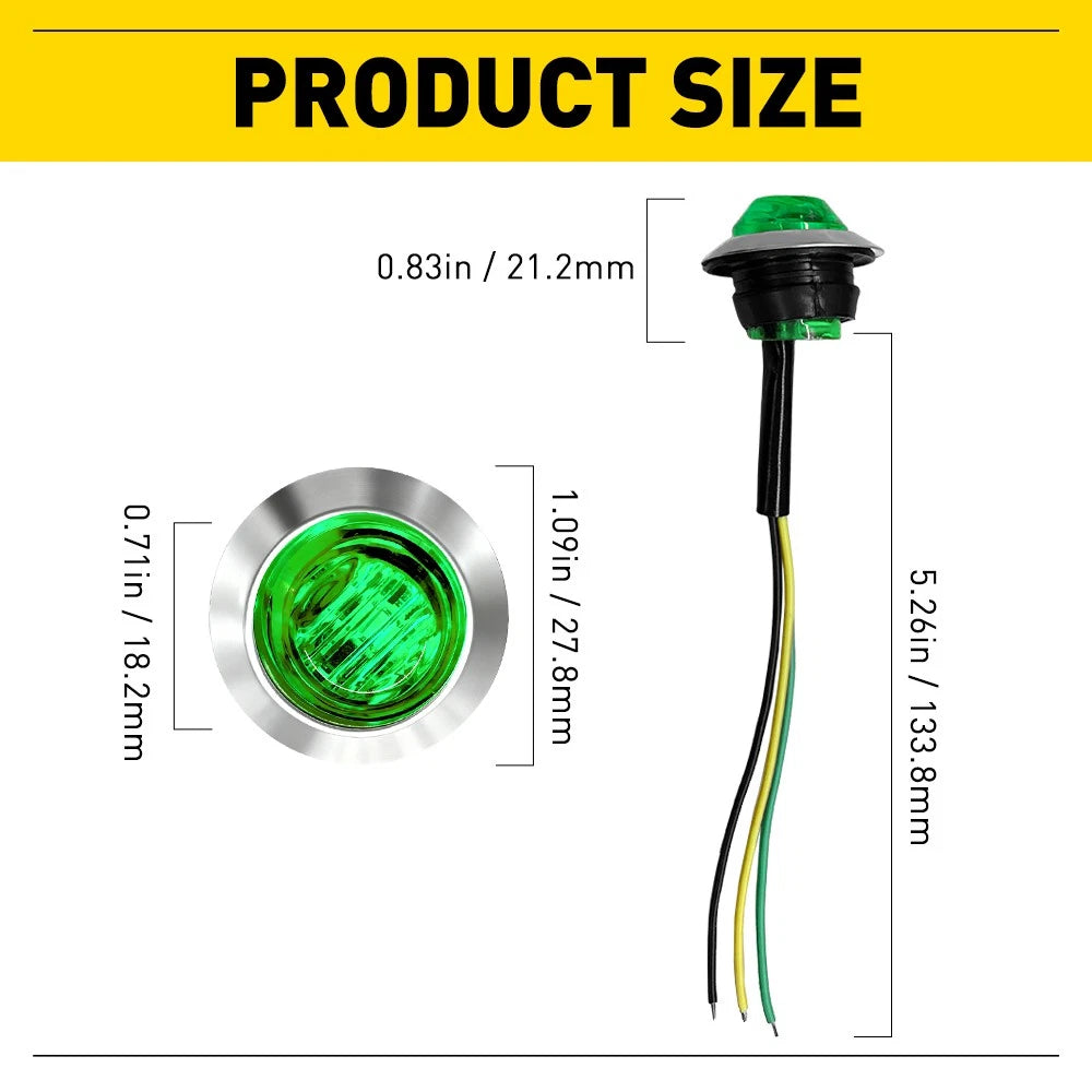 20X Green 3/4" Round LED Bullet Clearance Side Marker Lights Truck Trailer EOA 6B93BC-57
