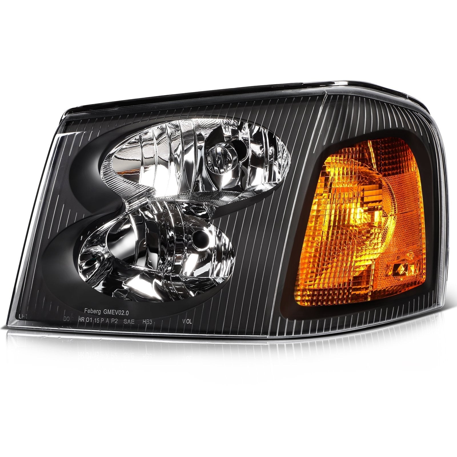 ECCPP Headlights Assembly For GMC Envoy 4.2L 5.3L 2005-2009 Pair Kit Black Amber 6B93BC-57