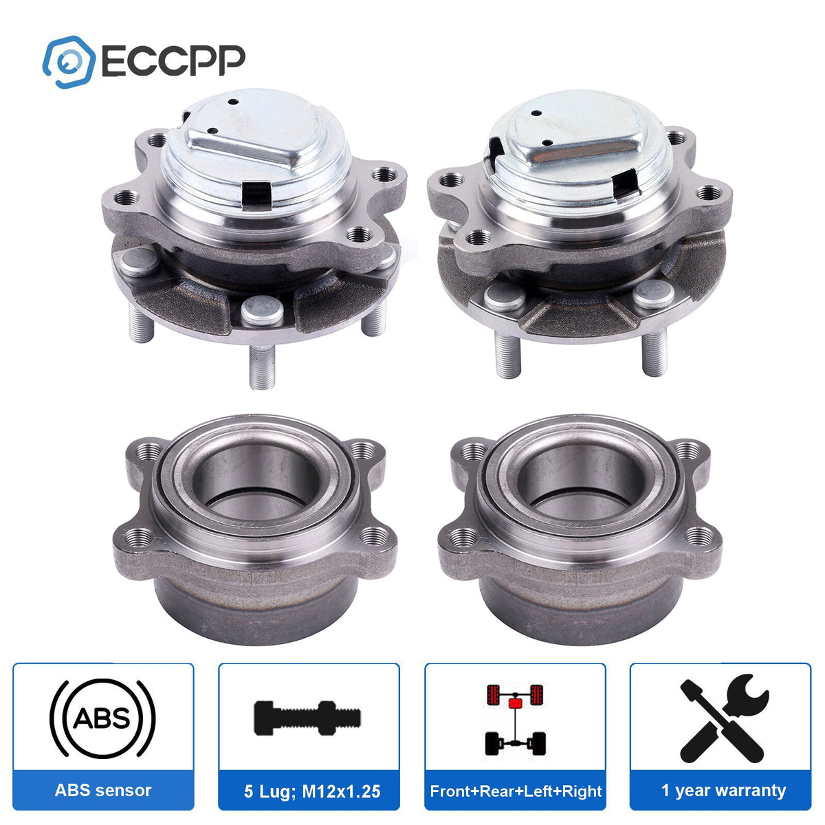 4X Wheel Hub Bearings & Modules Front Rear For Infiniti FX35 Base 3.5L RWD 2009 6B93BC-57
