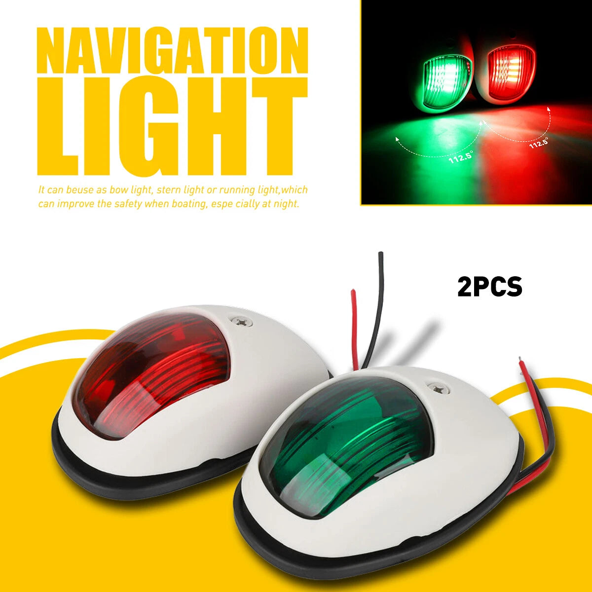 2x LED Navigation Lights Nav Lamp Side Mount Port Starboard Marine Yacht Boat EA 6B93BC-57