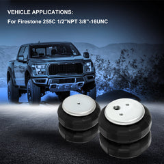 Pair Air Suspension Air Springs 2500lb For Firestone 255C 1/2"NPT 3/8"-16UNC 6B93BC-57