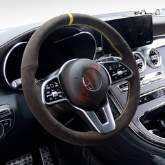 Suede Leather Yellow Thread Steering Wheel Hand Sewing Wrap Cover For Benz W177
