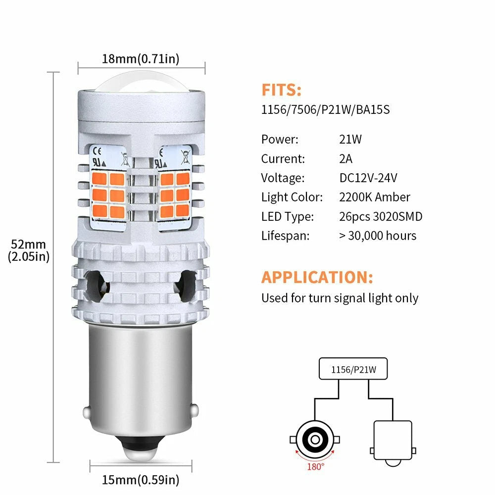 AUXITO Amber 1156 BA15S 1156A LED Turn Signal Lights Anti Hyper Flash Error Free AUXITO