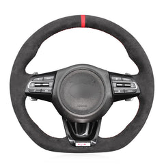 All Black Suede Leather Steering Wheel Sewing Wrap Cover For Kia Stinger 2018-20