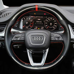 Carbon Fiber&PU Leather Steering Wheel Stitch on Wrap Cover For Audi Q7 2015-19