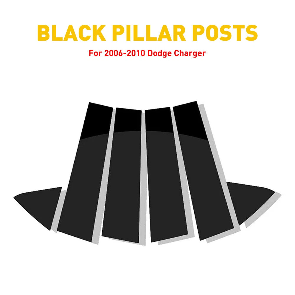 Piano Black Pillar Posts for Dodge Charger 11-21 Set 6pc Door Window Trim Cover 6B93BC-57