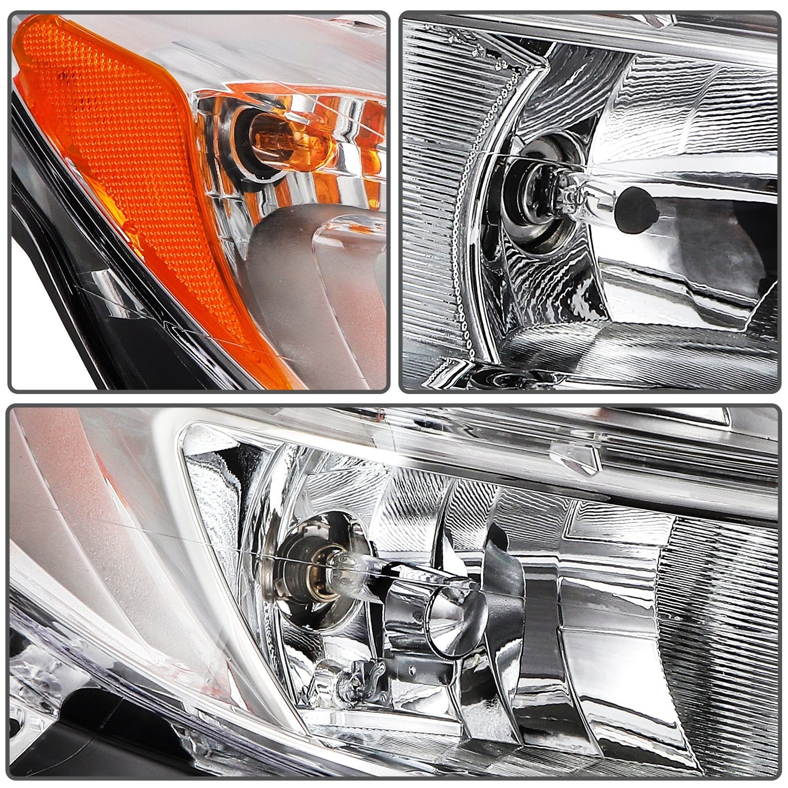 Pair Kit Headlights Assembly For 2011-2013 Buick Regal 2.0L 2.4L Chrome Amber 6B93BC-57