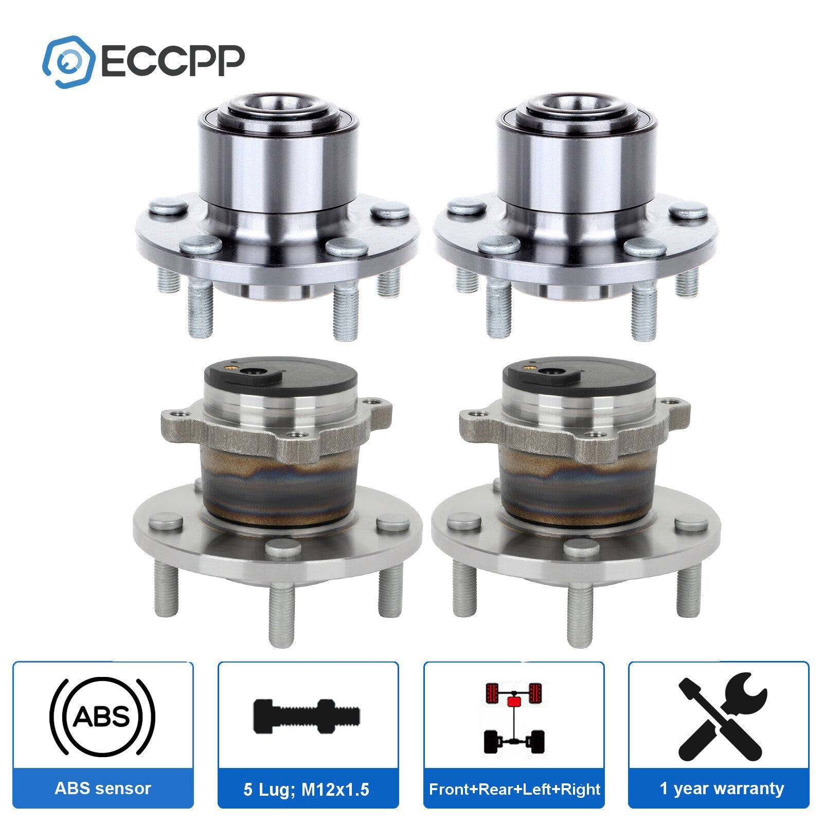 4X Wheel Hub Bearings Assembly Front Rear For 2004-2005 Mazda 3 2.0L 2.3L w/ ABS 6B93BC-57