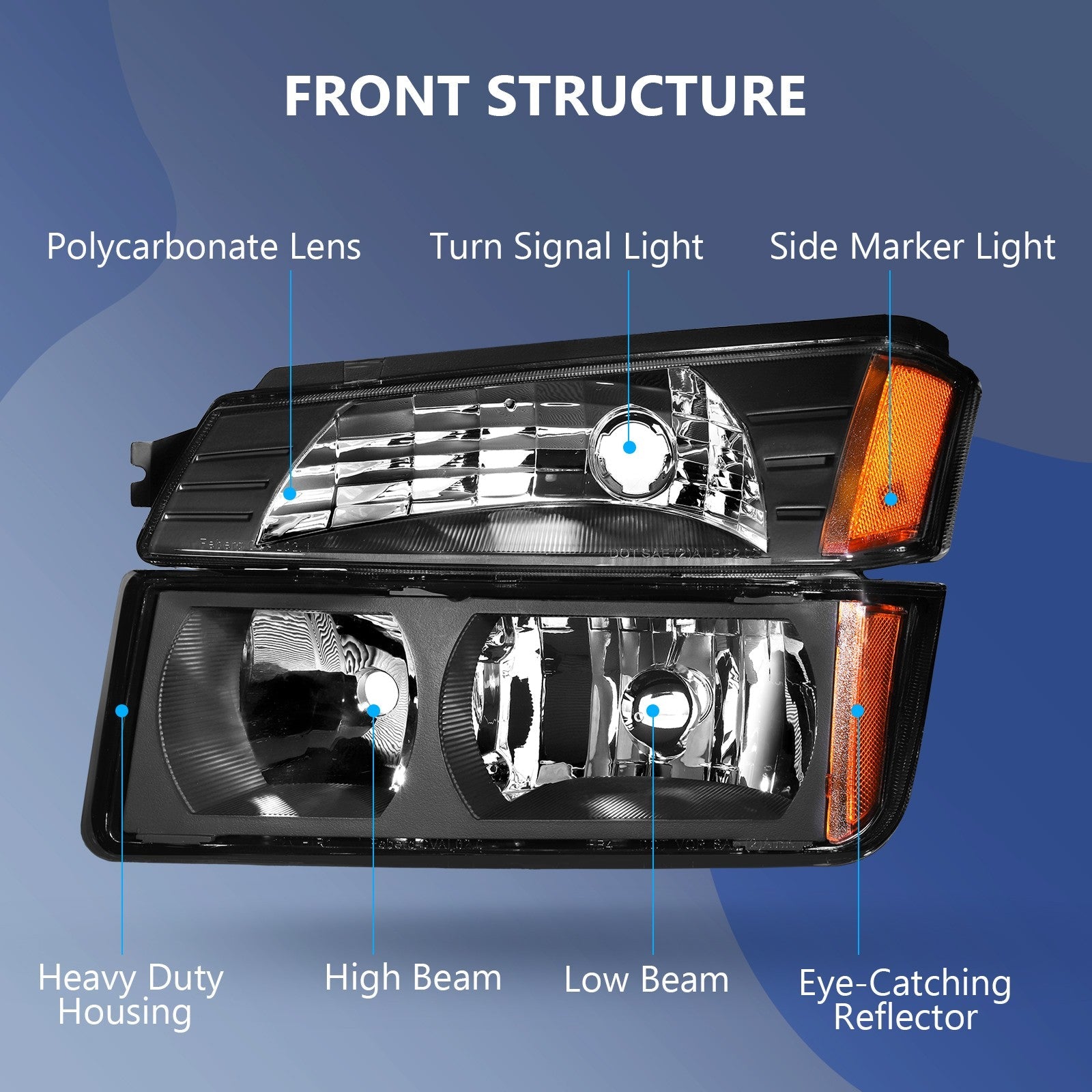 ECCPP Headlights Assembly For Chevy Avalanche 1500 2500 2002-2006 Pair Black 6B93BC-57