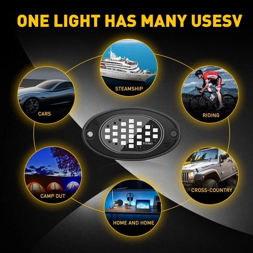 Red 4 Pods LED Rock Lights For JEEP Offroad Car Truck ATV Boat Underbody Light A 6B93BC-57