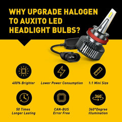 2X AUXITO H11 H8 LED Headlight Kit Low Beam Bulb Super Bright 24000LM Y13 EOA AUXITO